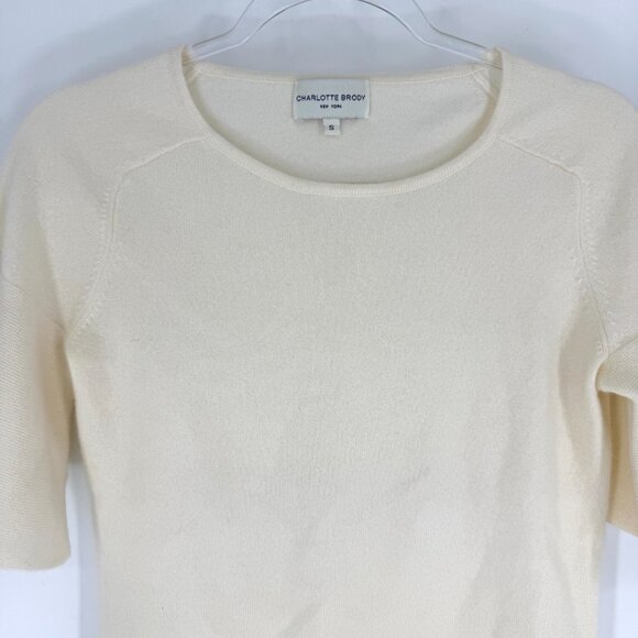 Charlotte Brody Cashmere Short Sleeve Crew Neck Sweater Cream Size Small - Picture 2 of 7